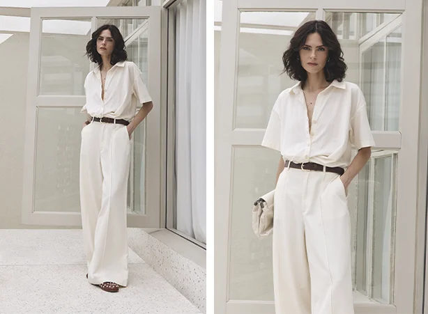 Look minimalista em tom off-white