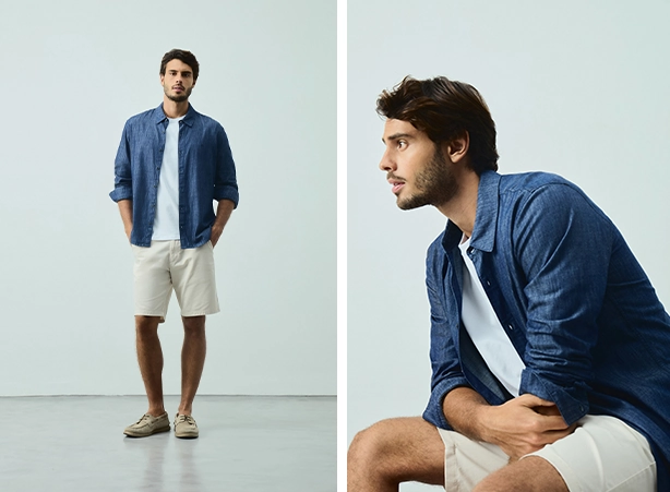 Roupas masculinas estilosas com camisa jeans
